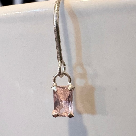 NWT, Threader Sterling Silver Earrings with Pink Cubic Zirconia Baguettes - Picture 2 of 6